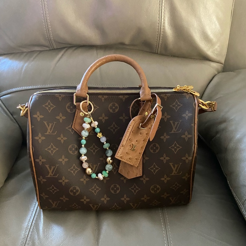 New Brown Satchel ostrich, embossed trim